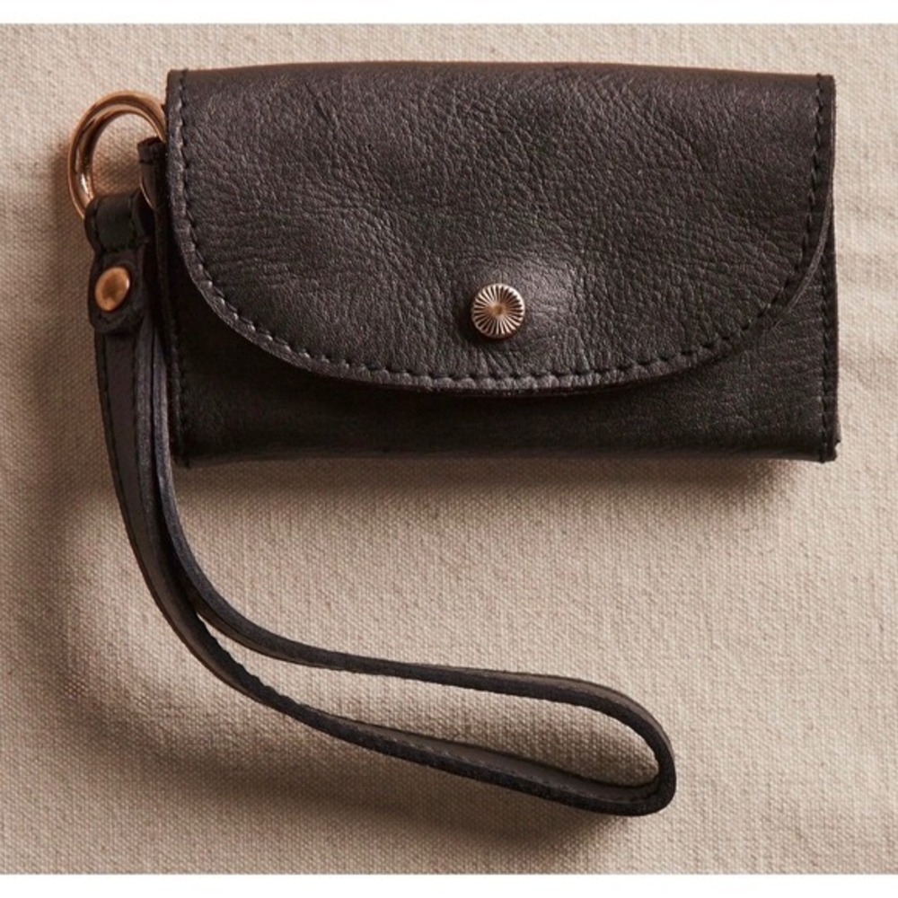 Free People Leather Bag Lanyard wristlet clutch Black new NWT change purse